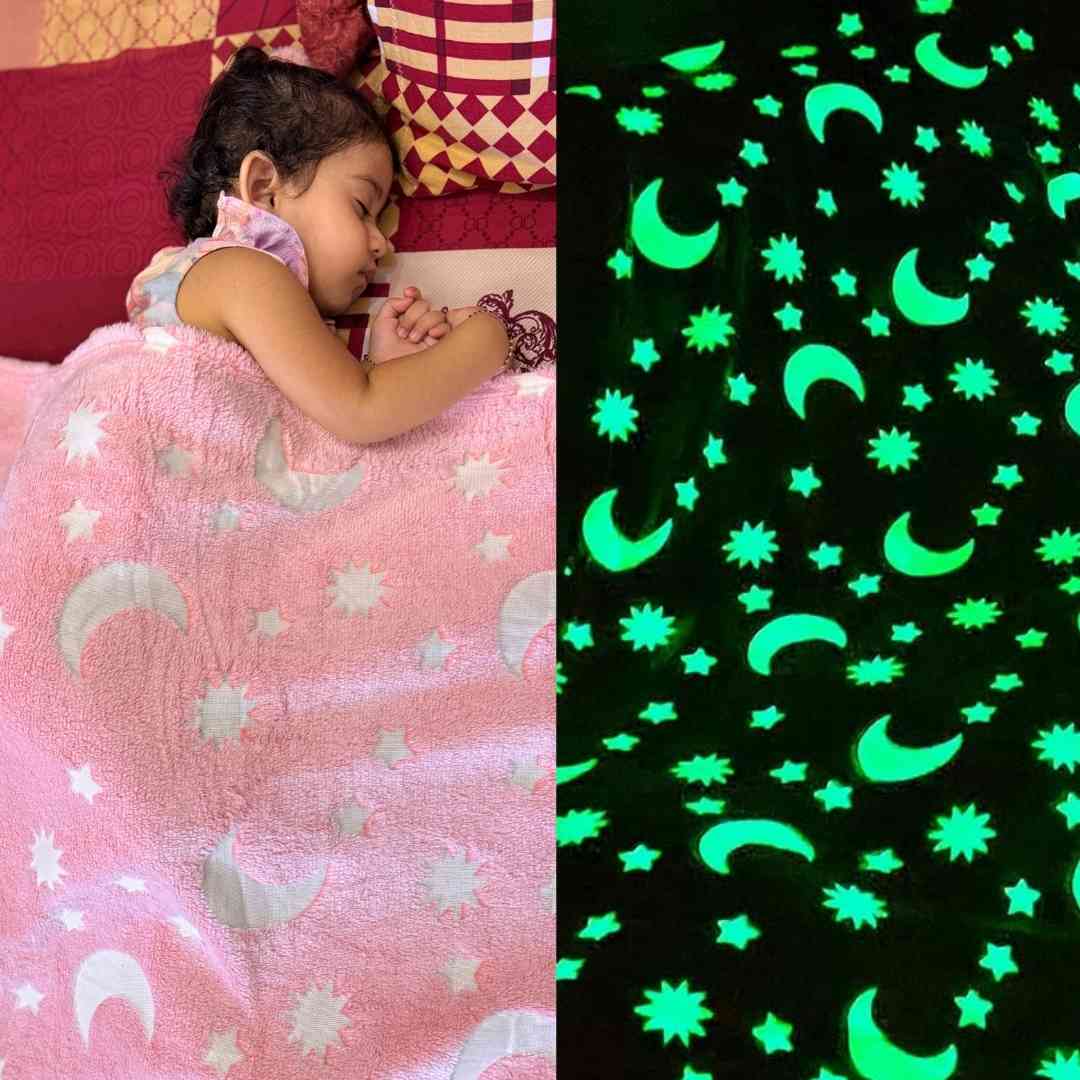 Pink star glow in the dark blanket by Famyo – queen size AC blanket for kids