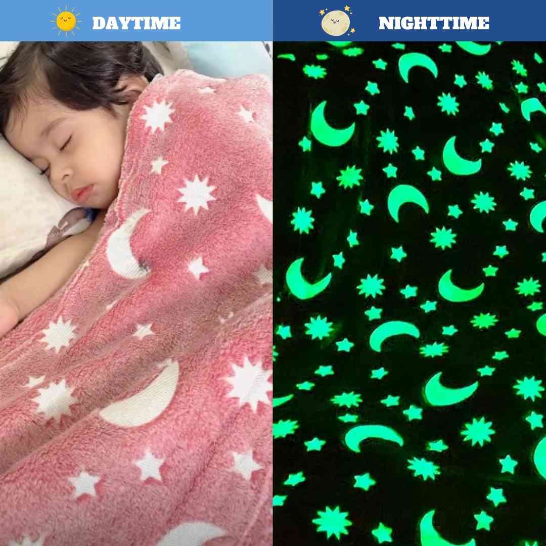 Pink Stars Glow in The Dark Blanket for Kids, Ages 0-15 years | Ultra-soft & Lightweight Blanket for Kids Famyo Shop WH