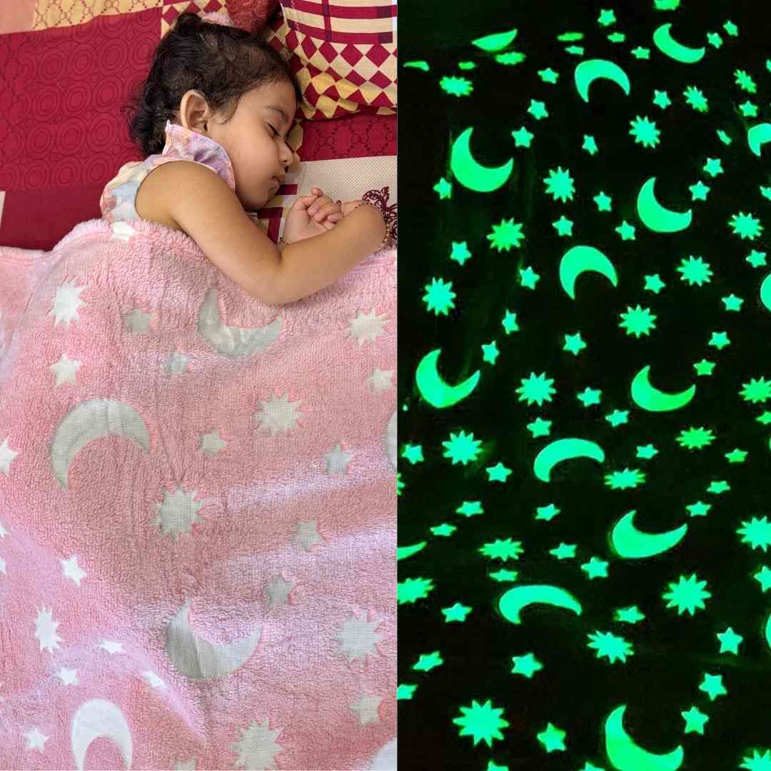 Pink Stars Glow in The Dark Blanket for Kids, Ages 0-15 years | Ultra-soft & Lightweight Blanket for Kids Famyo Shop WH