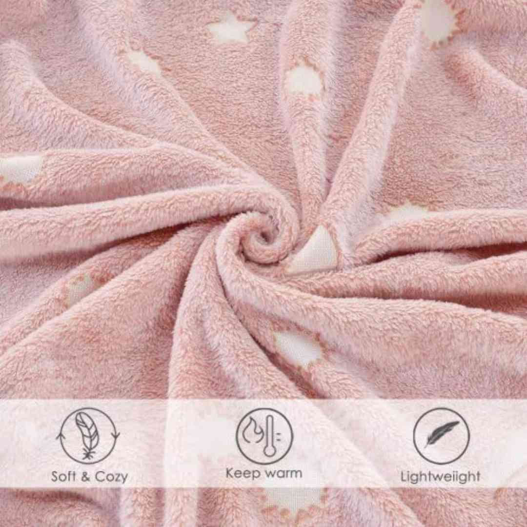 Pink Stars Glow in The Dark Blanket for Kids, Ages 0-15 years | Ultra-soft & Lightweight Blanket for Kids Famyo Shop WH