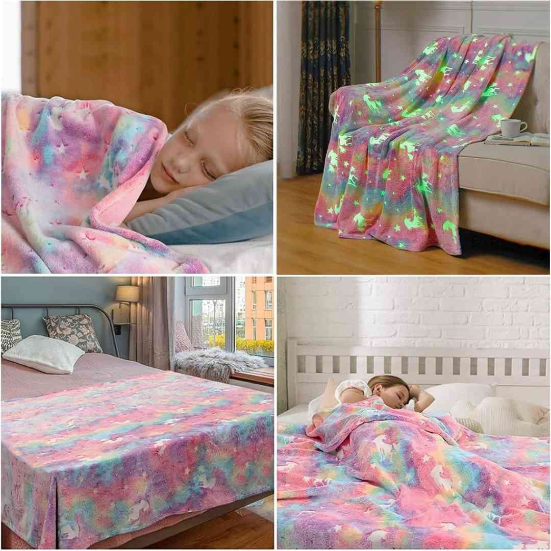 Pink unicorn glow blanket – AC-friendly and perfect for 0–15 years