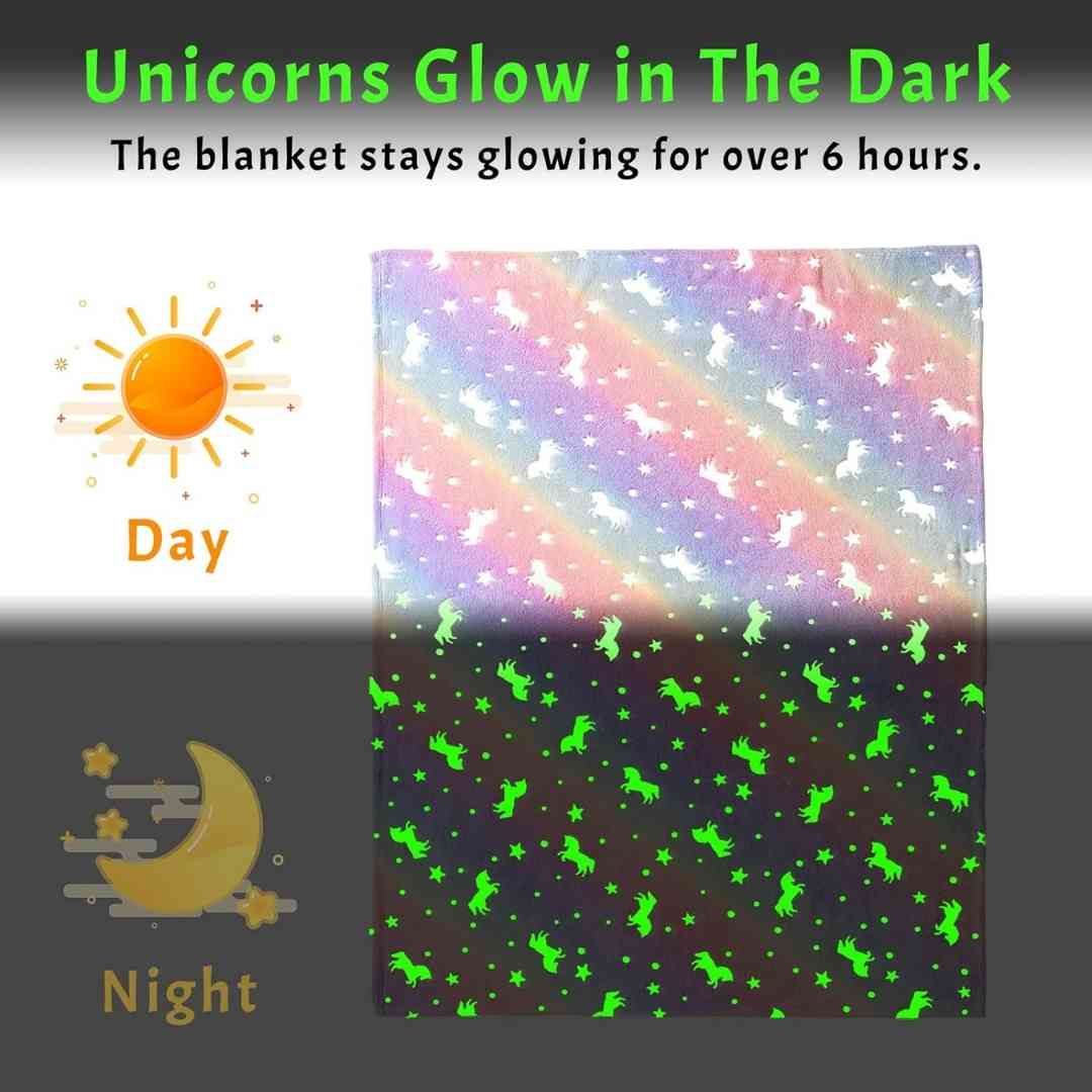 Famyo pink unicorn glow in dark blanket – soft flannel, perfect for kids