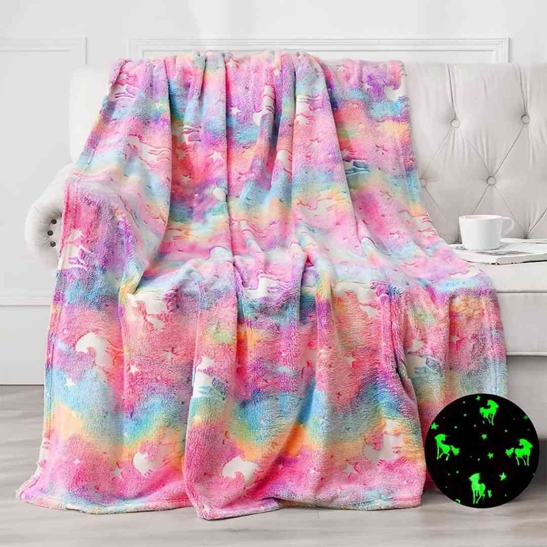Pink Unicorn Blanket for Kids Famyo Glow in the Dark AC Blanket, Perfect for Kids’ Room
