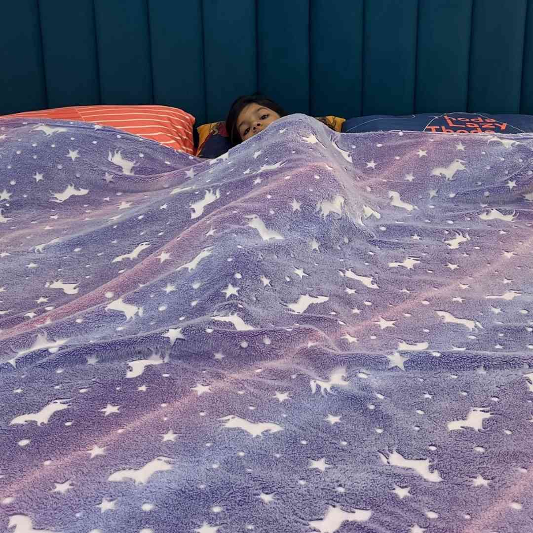 Glow in the dark unicorn blanket – purple unicorn AC blanket for girls