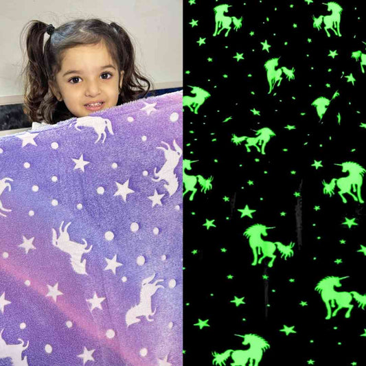 Purple unicorn glow in the dark blanket by Famyo – queen size for kids