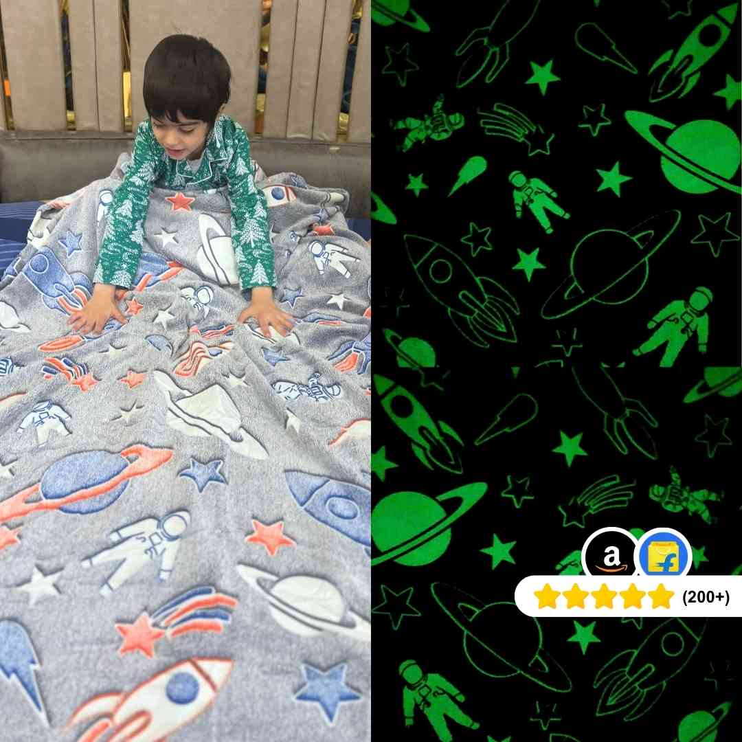Famyo rocket glow in the dark blanket – spaceship theme for kids aged 0–15