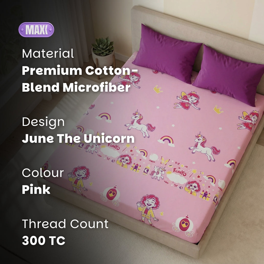 June the Unicorn King Size Glow Bedsheet Set | Glow Maxx Series | 300 TC Premium Cotton-Blend Microfiber | Perfect Gift for Kids