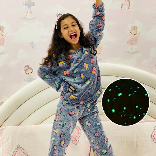 Glow in the Dark Night Suit for Kids - Garden Friends Print | Cute and Cozy Bedtime Sleepwear Jersey Pyjama Sets for Boys and Girls 5-9 years