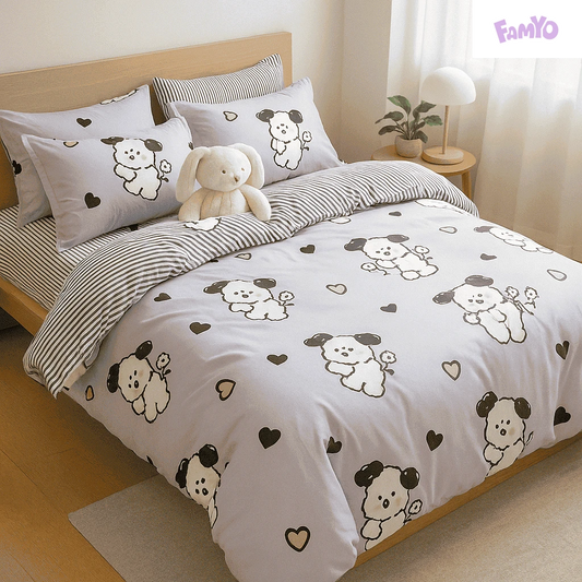 Cute Puppy 250TC King Bed Sheet Set (Set of 4 or Set of 5) Famyo