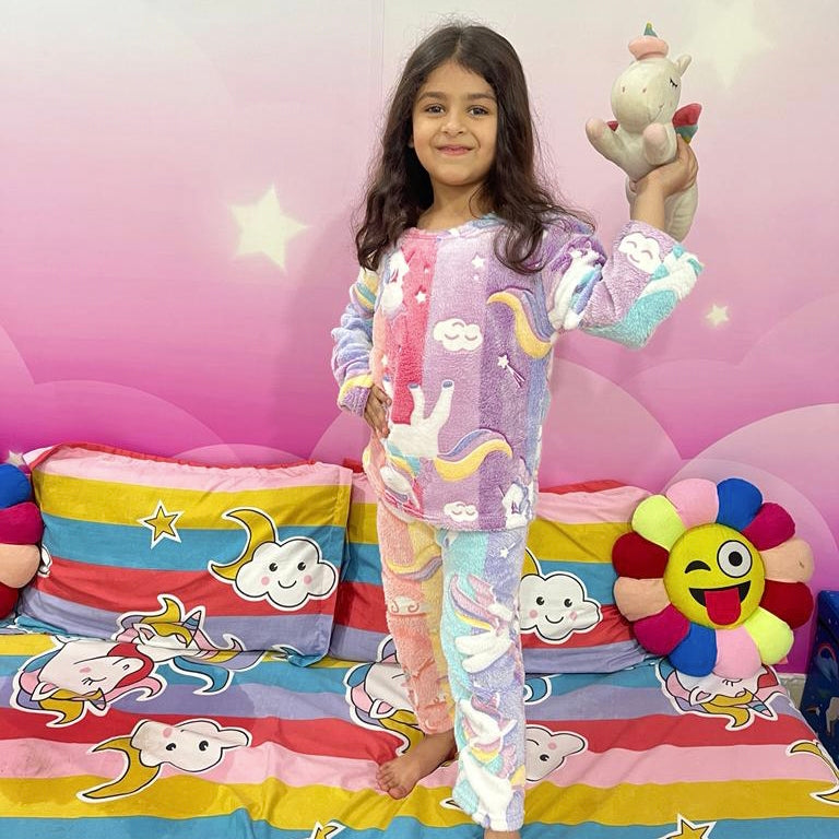 Pink Unicorn Glow in the Dark Kids' Pajamas (4-10 Years) | Cute Summer Night Suits