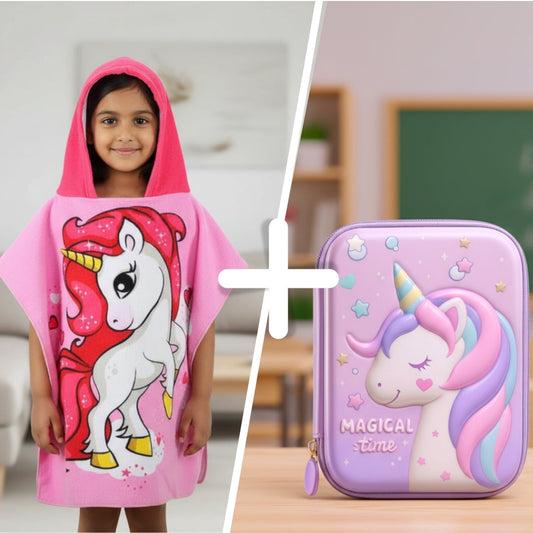Famyo Gift Set –  Pink Unicorn Kids towel + Pink Unicorn Pencil Box