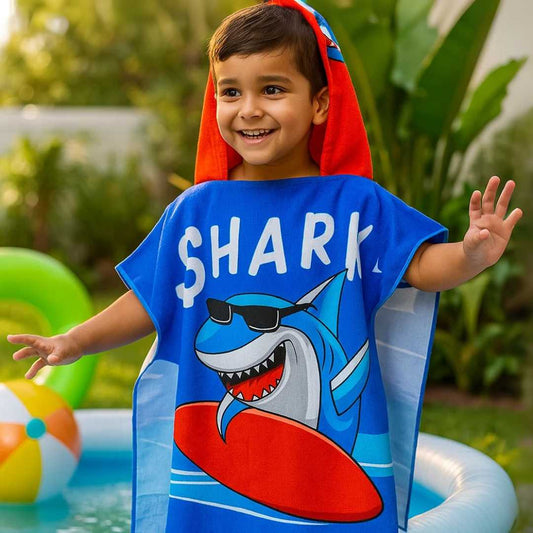 Dark Blue Shark Dive Baby Towel for Kids, 1-7 years | Quick-Drying Microfiber Kids Towel | Hooded Towel Famyo Shop WH