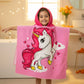 Famyo pink unicorn hooded poncho towel, made from quick-drying microfiber. Kids’ bath towel designed for ages 1–7 years.