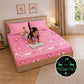 Pack of 2 June the Unicorn glow bedsheet sets featuring king-size fitted bedsheets, 4 matching pillow covers, premium 300 TC cotton-blend microfiber, and safe glow-in-the-dark technology for kids.