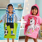 Pink Unicorn & Football Bath Towel for Kids, Set of 2 | 100% Microfiber Poncho Towel for Kids (1-7 Years)