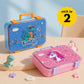 June the Unicorn and Rexy the Dino bento lunch box set for kids featuring leakproof lunch boxes with 3 stainless steel compartments, BPA-free outer body, child-friendly locking clips, organised meal storage, and ideal for school lunches, daycare, travel, and gifting.