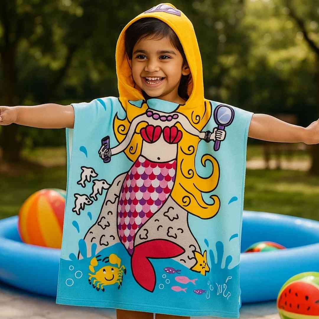 Mermaid Princess Poncho Bath Towel for Kids, 1-7 years | Quick-Drying Microfiber Kids Towel Famyo Shop WH