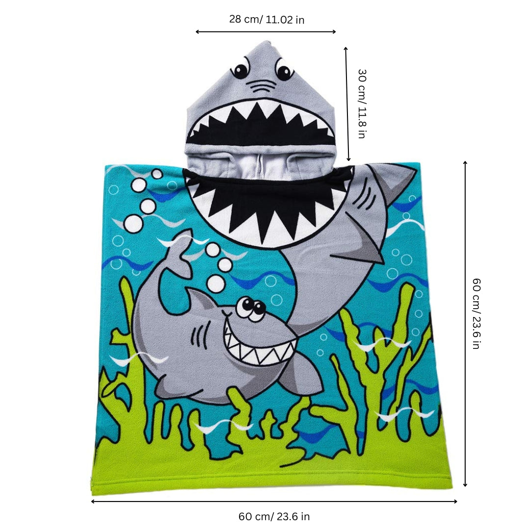 Cute Shark Poncho Towel for Kids | Hooded Beach Bath Towels for Boys & Girls | 60 x 60cm Toddler Pool Towel with Hood