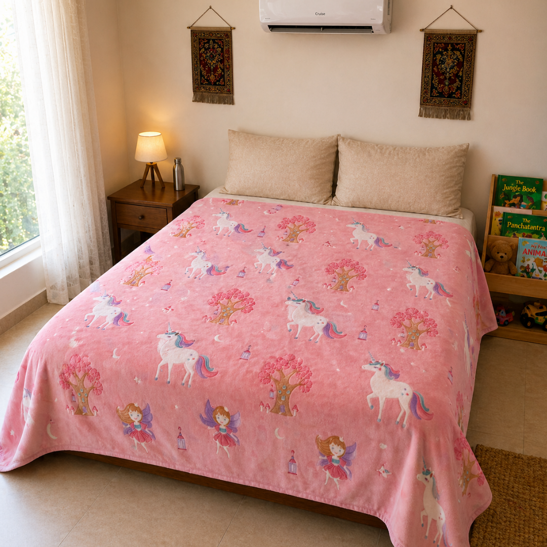 Pink Unicorn Glow Blanket | Soft Flannel AC Blanket for All-Season | Perfect Gift for Kids