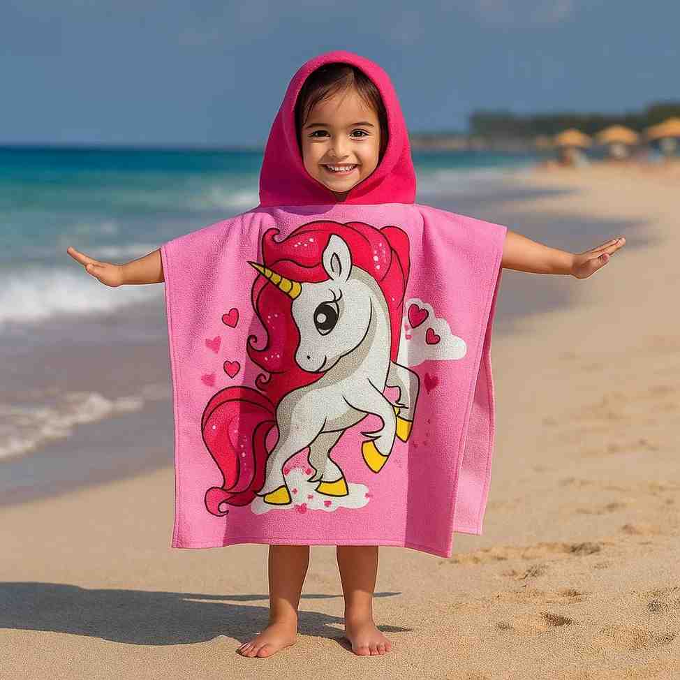 Pink Unicorn Poncho Towel - Famyo towel for kids