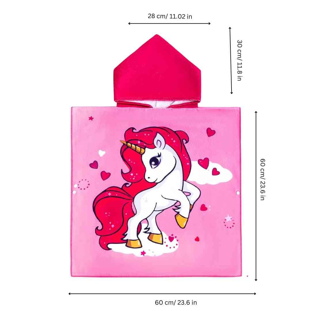 Pink Unicorn Poncho Bath Towel for Kids, 1-7 years | Quick-Drying Microfiber Kids Towel Famyo Shop WH