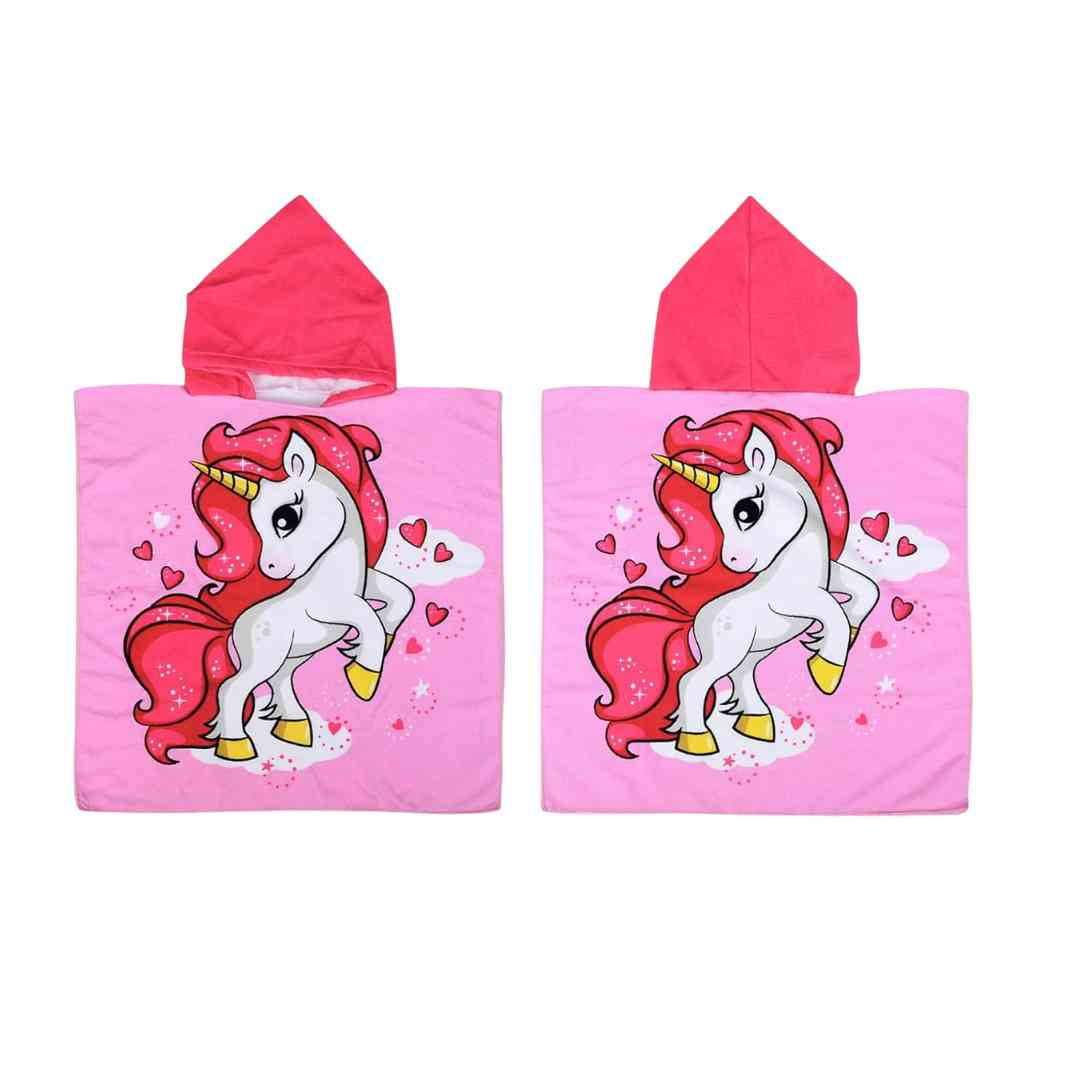 Pink Unicorn Poncho Bath Towel for Kids, 1-7 years | Quick-Drying Microfiber Kids Towel Famyo Shop WH