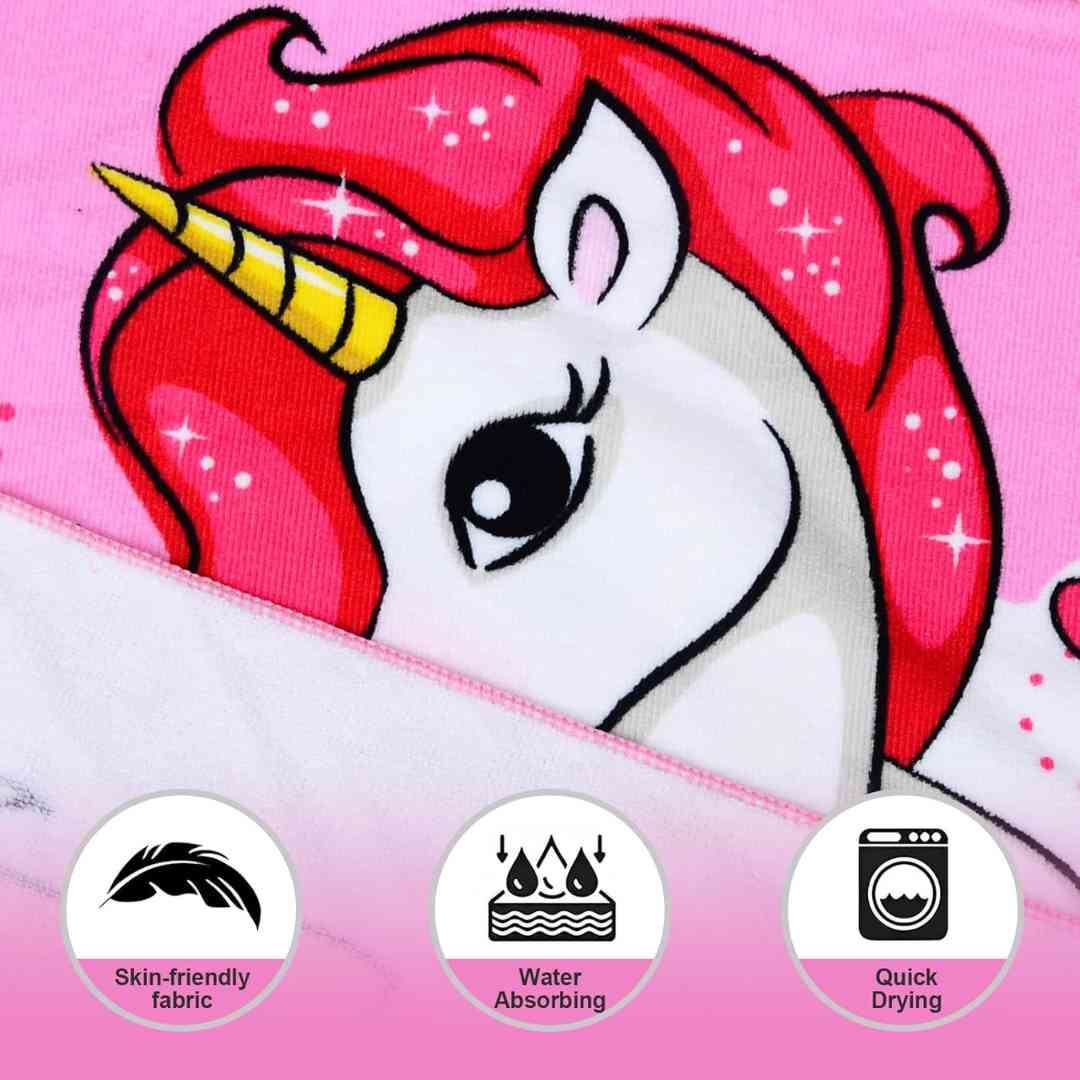 Pink Unicorn Poncho Bath Towel for Kids, 1-7 years | Quick-Drying Microfiber Kids Towel Famyo Shop WH
