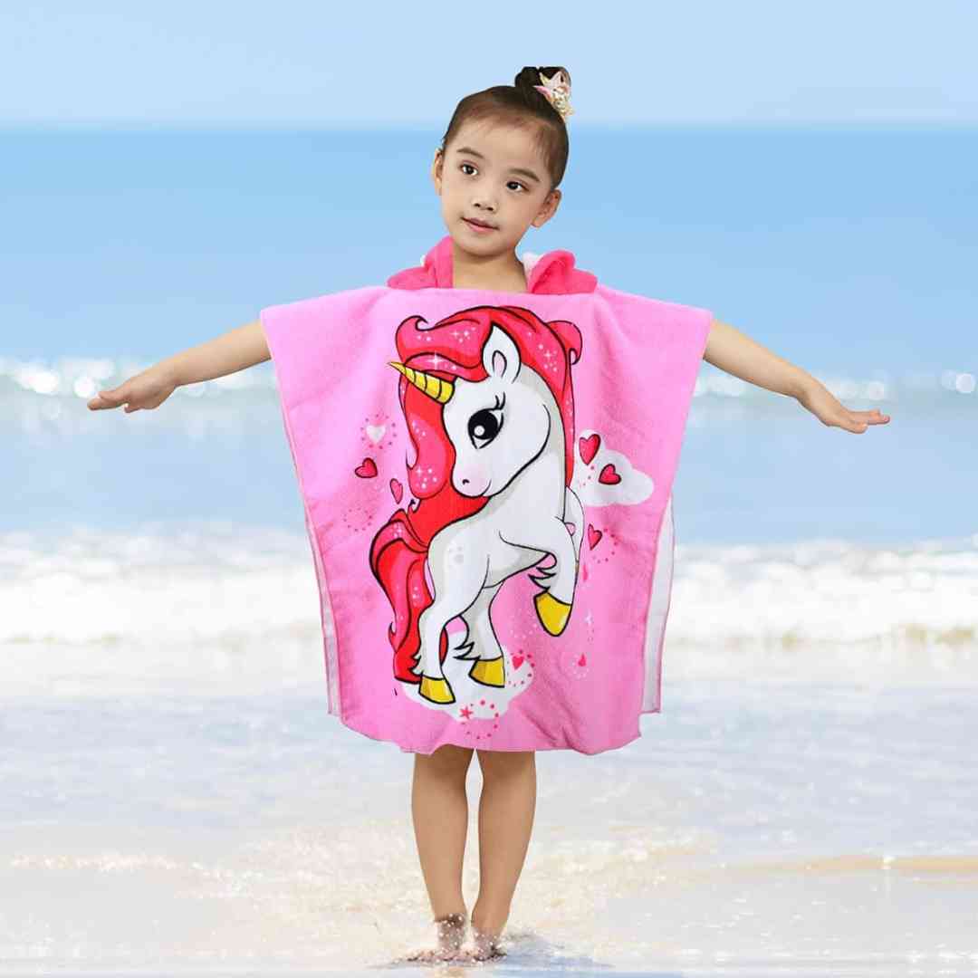 Pink Unicorn Poncho Bath Towel for Kids, 1-7 years | Quick-Drying Microfiber Kids Towel Famyo Shop WH