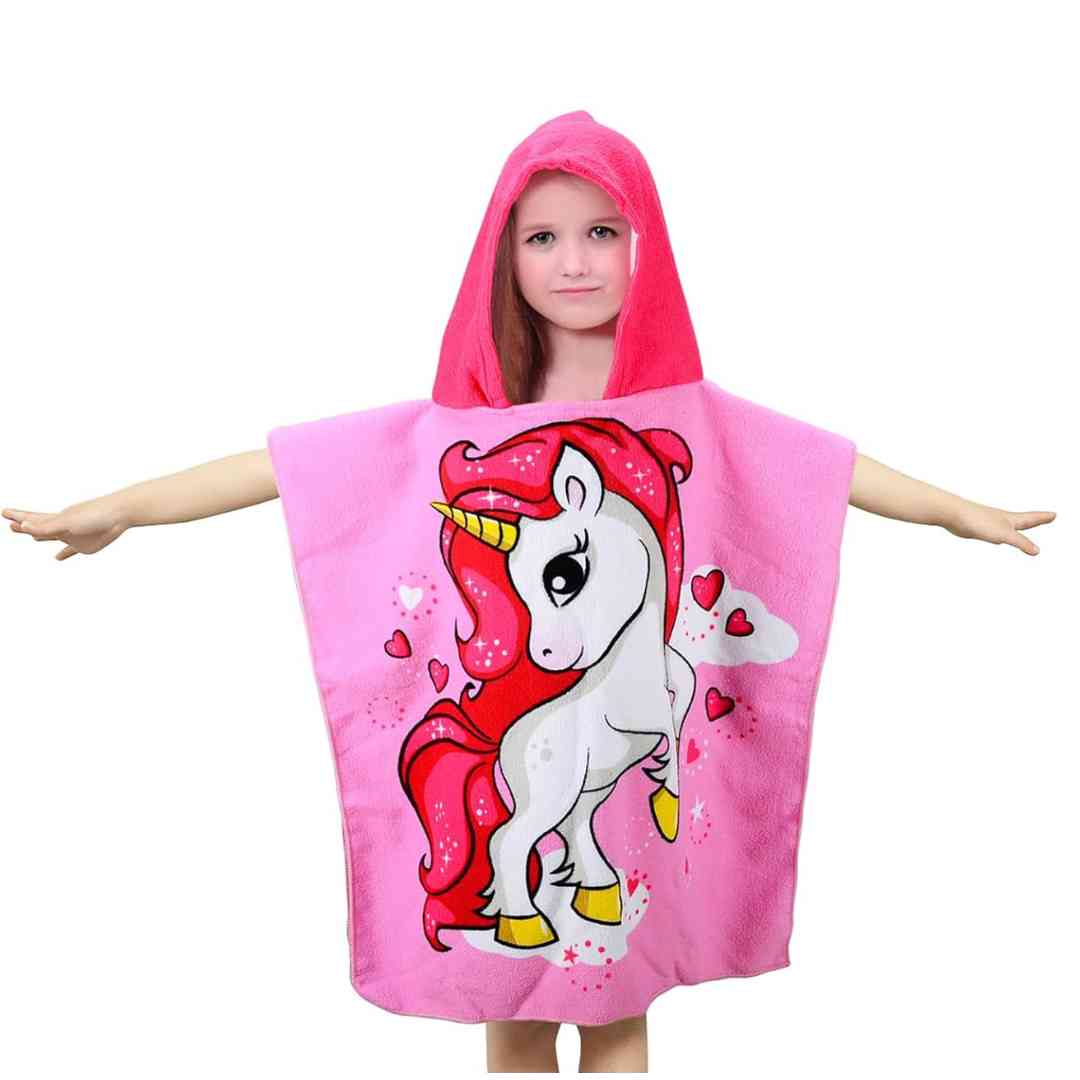 Pink Unicorn Poncho Bath Towel for Kids, 1-7 years | Quick-Drying Microfiber Kids Towel Famyo Shop WH