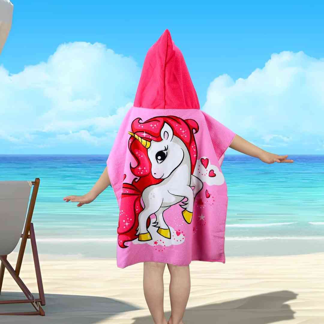 Pink Unicorn Poncho Bath Towel for Kids, 1-7 years | Quick-Drying Microfiber Kids Towel Famyo Shop WH