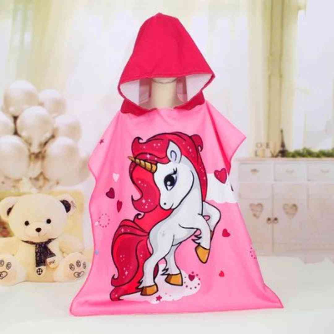 Pink Unicorn Poncho Bath Towel for Kids, 1-7 years | Quick-Drying Microfiber Kids Towel Famyo Shop WH