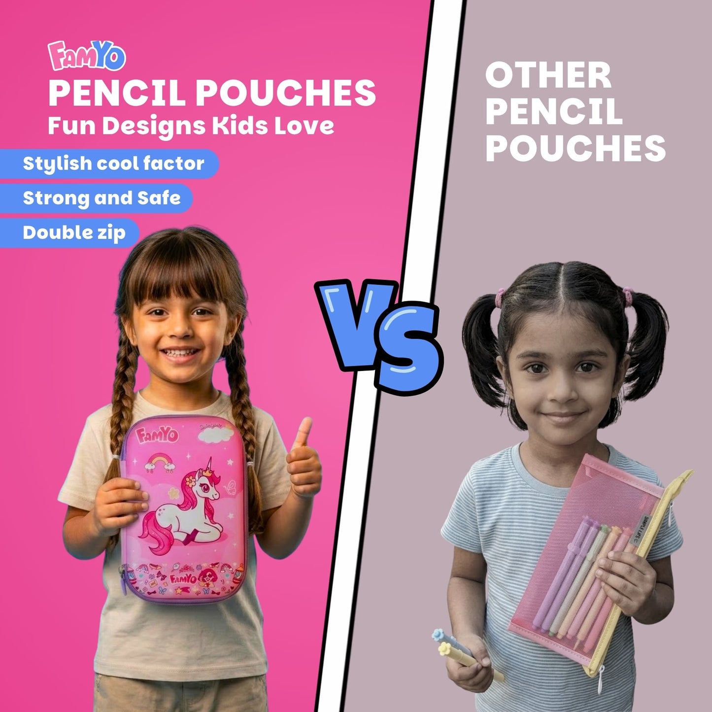 June the Unicorn & Rexy the Dinosaur Hard Shell Pencil Pouch Combo for Kids | School Pencil Case | School Essentials Set