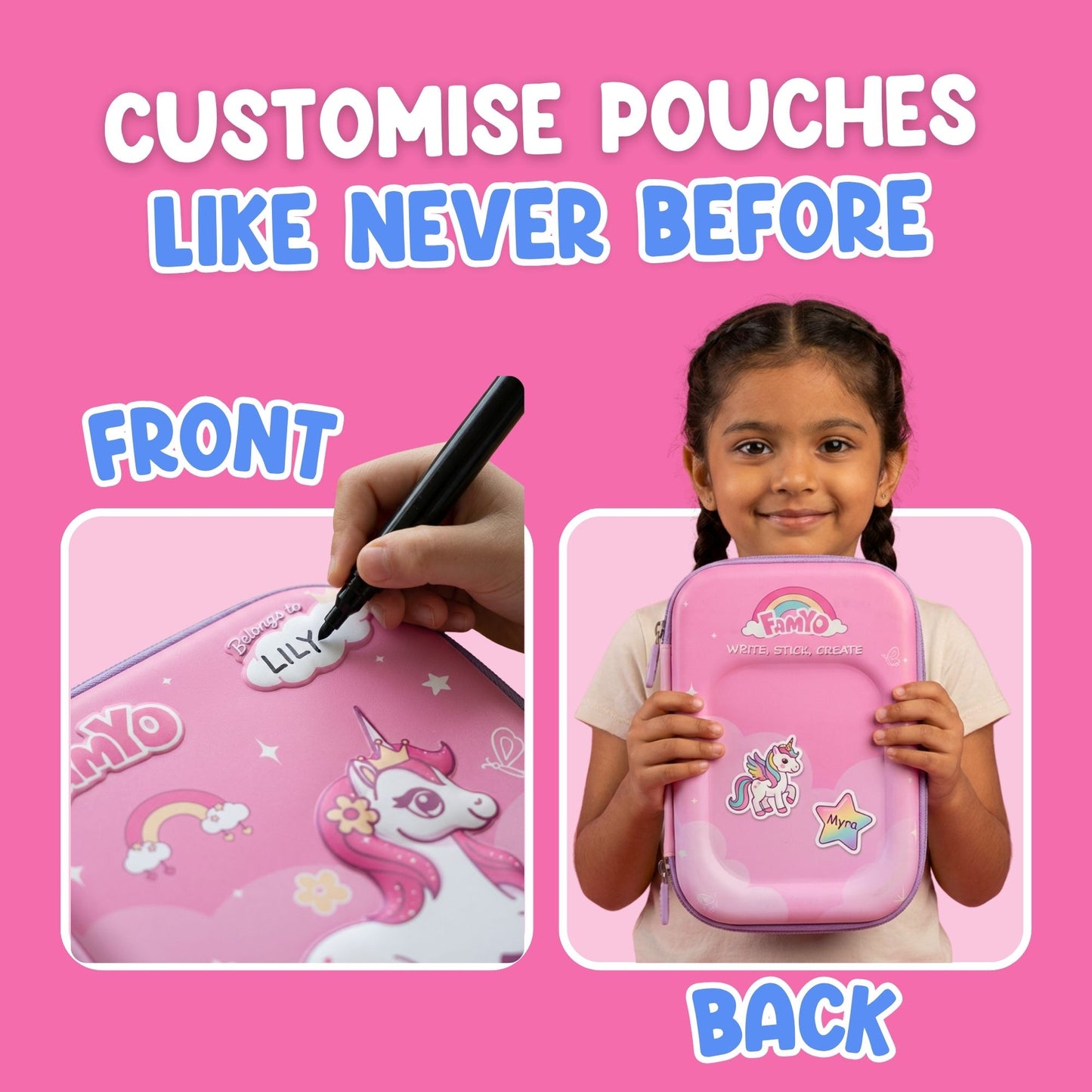 June the Unicorn Water Bottle & Hard Shell Pencil Pouch Combo for Kids | 900 ml Steel Bottle & School Pencil Case | School Essentials Set