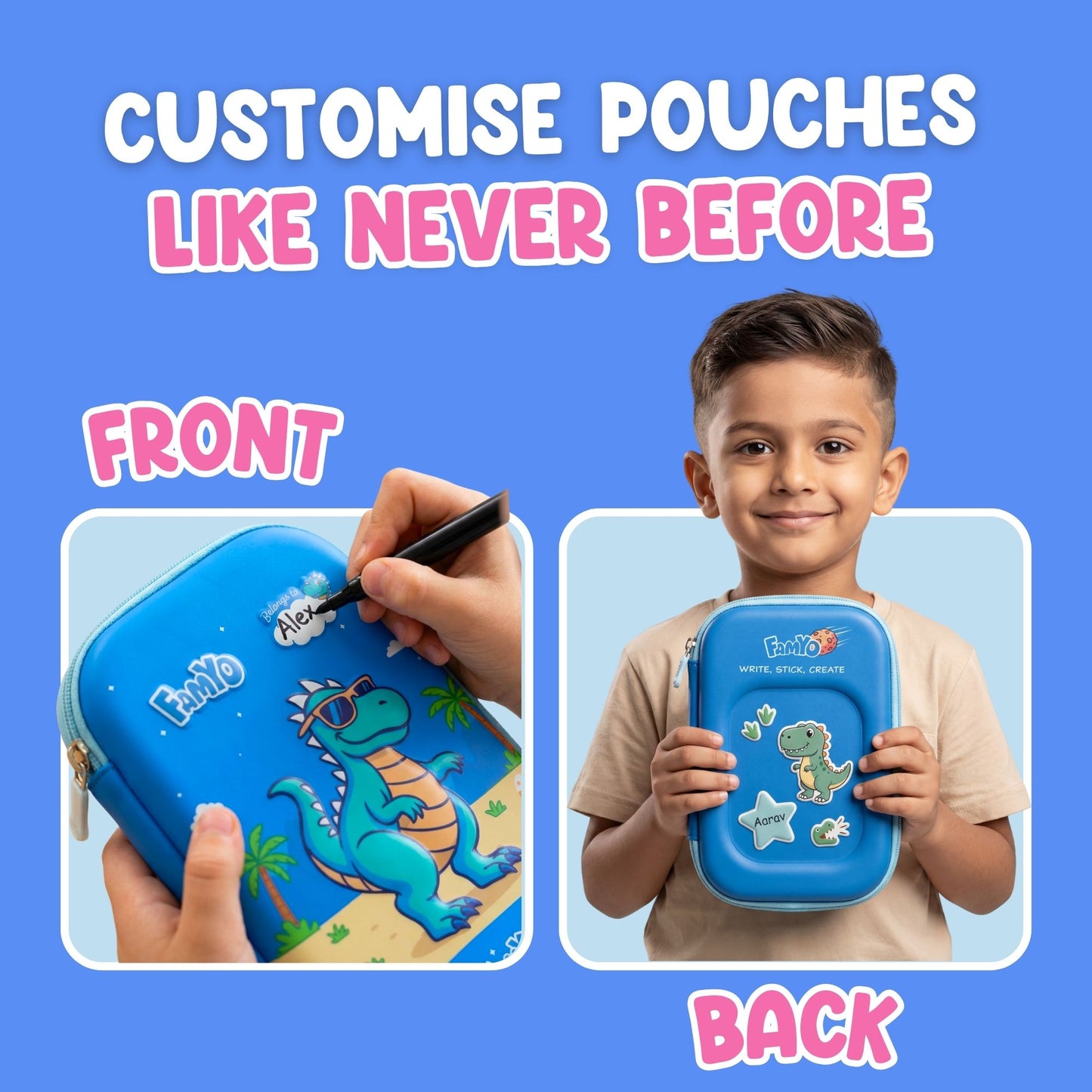 June the Unicorn & Rexy the Dinosaur Hard Shell Pencil Pouch Combo for Kids | School Pencil Case | School Essentials Set