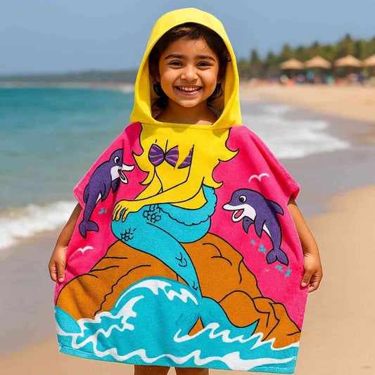 Cute Pink Mermaid Poncho Baby Towel for Kids, 1-7 years | Quick-Drying Microfiber Kids Towel Famyo Shop WH