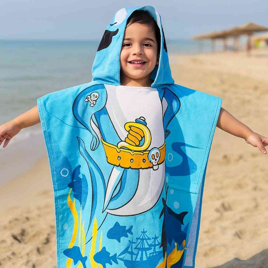 Pirate Baby Shark Poncho Towel for Kids, 1-7 years | 100% Microfiber Famyo Shop WH
