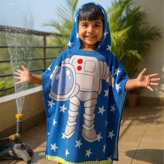Astronaut hooded poncho towel for kids aged 0-6 years, soft microfiber bath towel