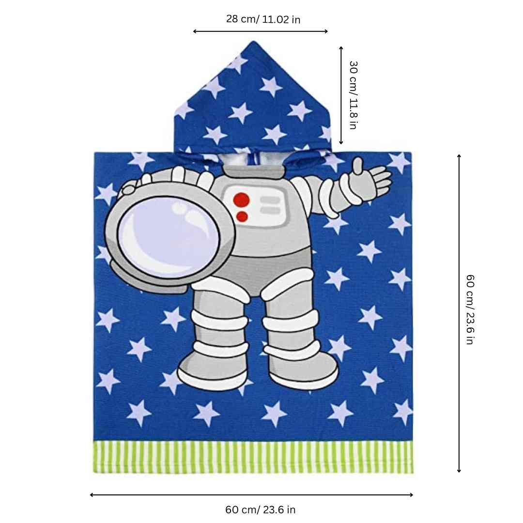 Boys' poncho towel with hood, astronaut print, perfect pool towel