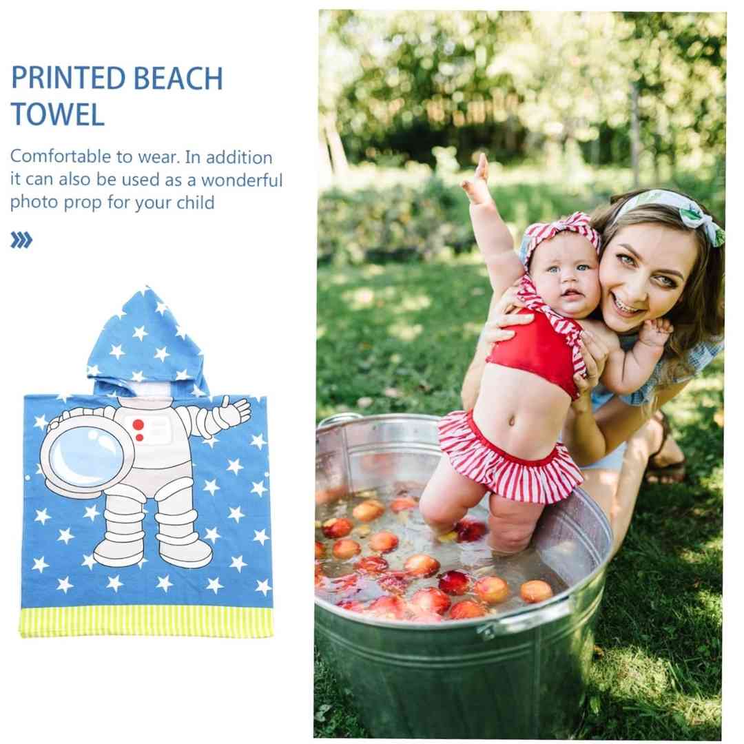 Kids wearable towel in astronaut theme, ideal for vacations or swim