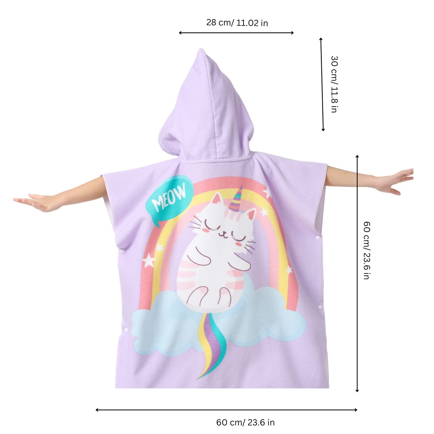 Purple Cat Unicorn Poncho Bath Towel for Kids, 1-7 years | Quick-Drying Microfiber Kids Towel