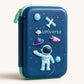 Hard shell blue space pencil box for boys with rocket and planet design