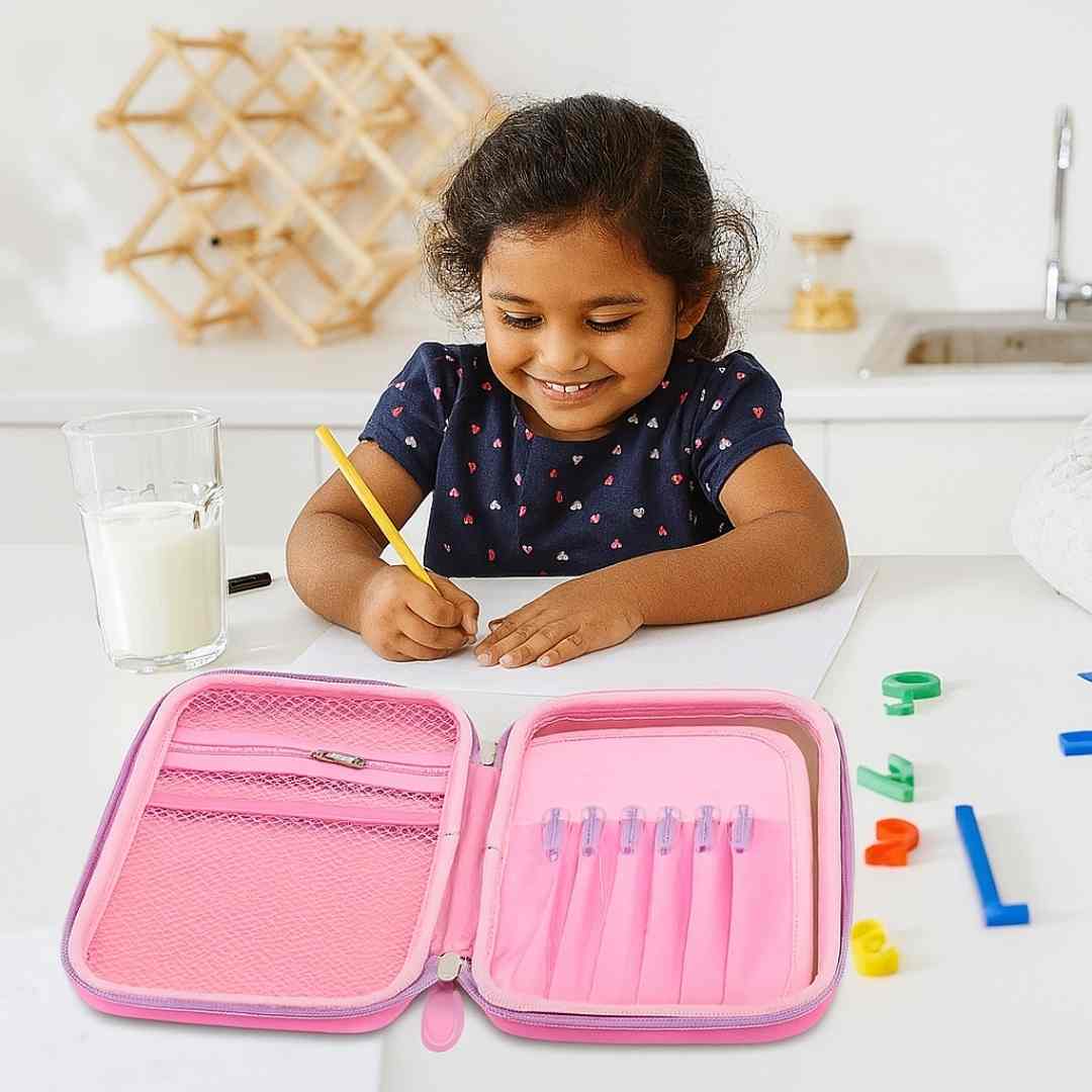 Cute unicorn pencil box for kids with storage for pens and markers