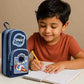 Large capacity blue space pencil case with triple zipper pockets