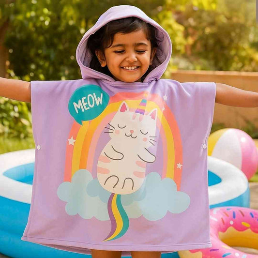 Purple Cat Unicorn Poncho Towel for Kids – Soft Hooded Towel (Ages 1–7) | Quick-Dry Microfiber Famyo Shop WH
