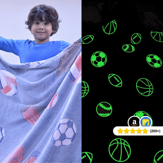 Football Glow in The Dark Blanket for Kids, 200 x 152cm, 0-15 years | All-Weather Lightweight Blanket for Kids’ Room