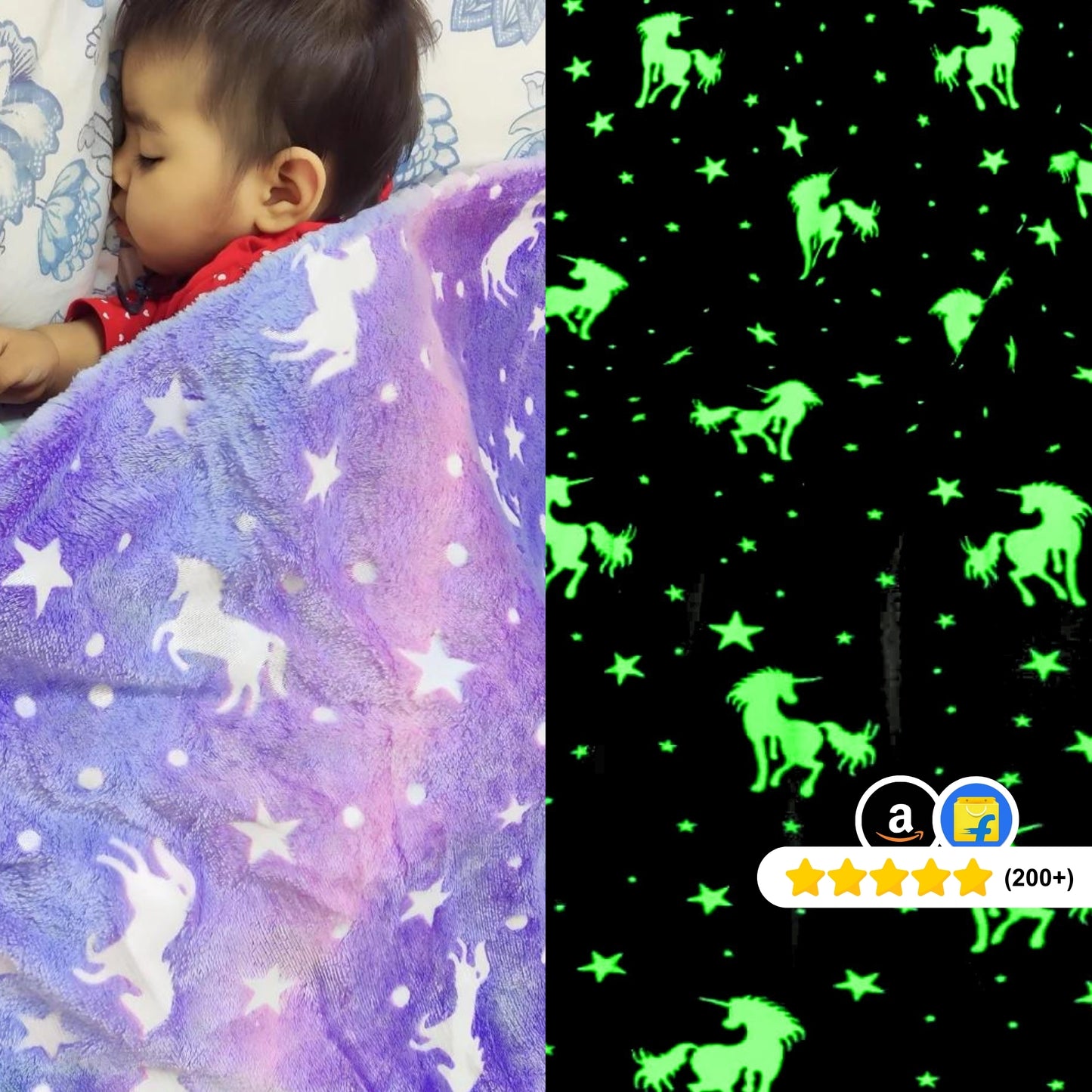 Unicorn Glow in The Dark Blanket for Kids, 200 x 152cm, 0-15 years | All-Weather Lightweight Blanket for Kids’ Room