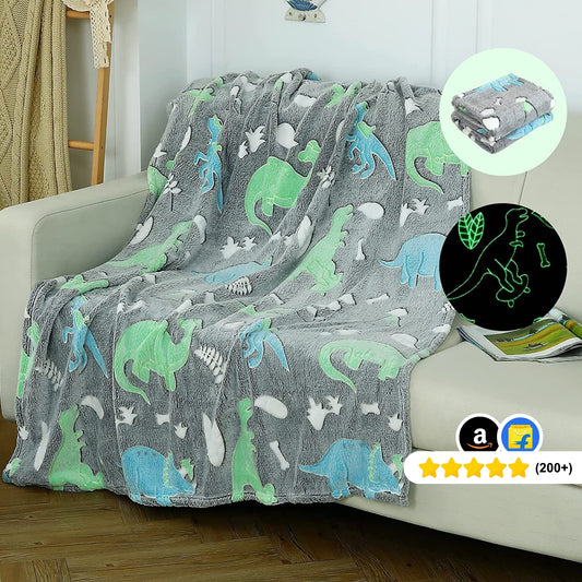 Dinosaur Glow in The Dark Blanket for Kids, 200 x 152cm, 0-15 years | All-Weather Lightweight Blanket