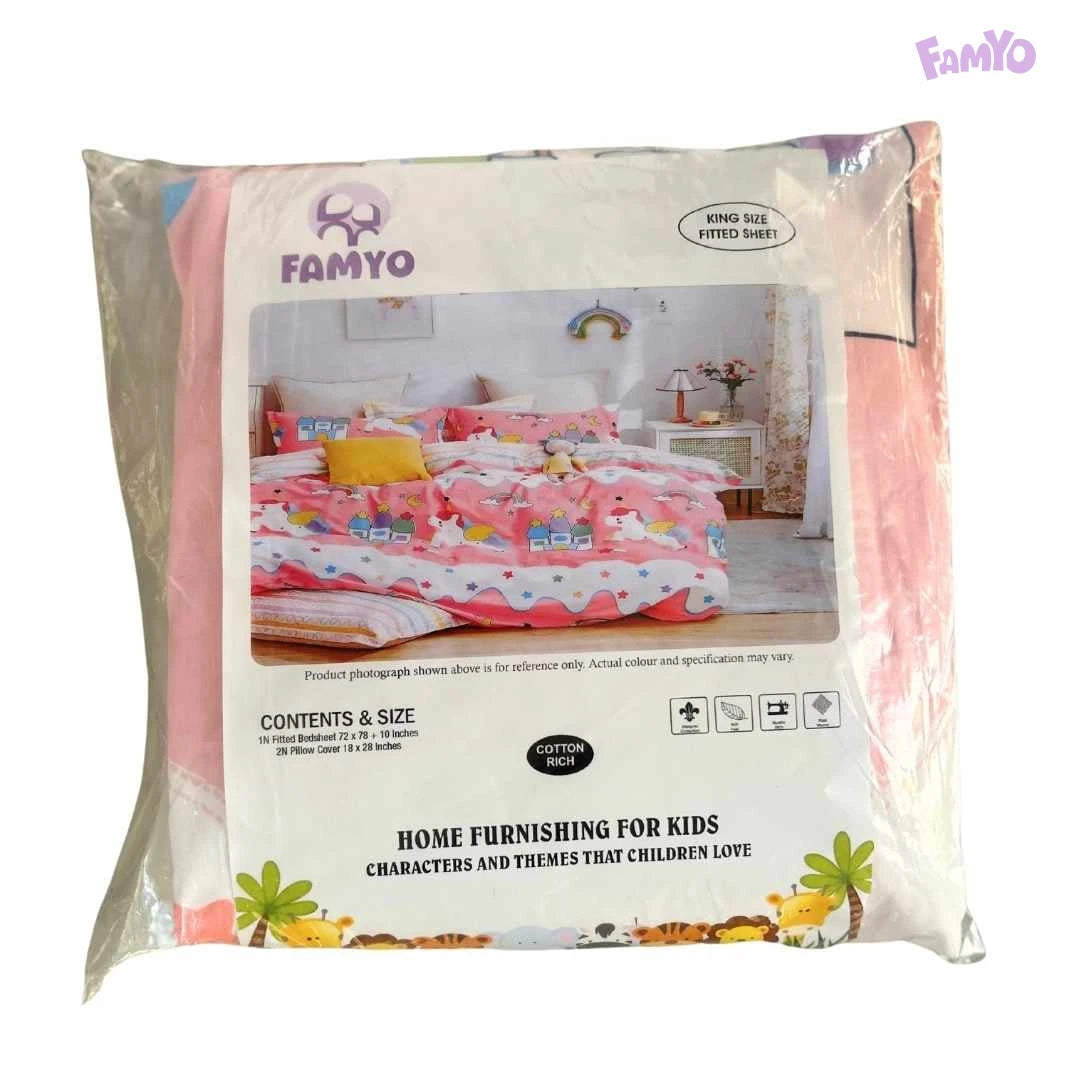 Famyo 3pc kids bedding set – unicorn theme, microfiber softness, zipped pillows