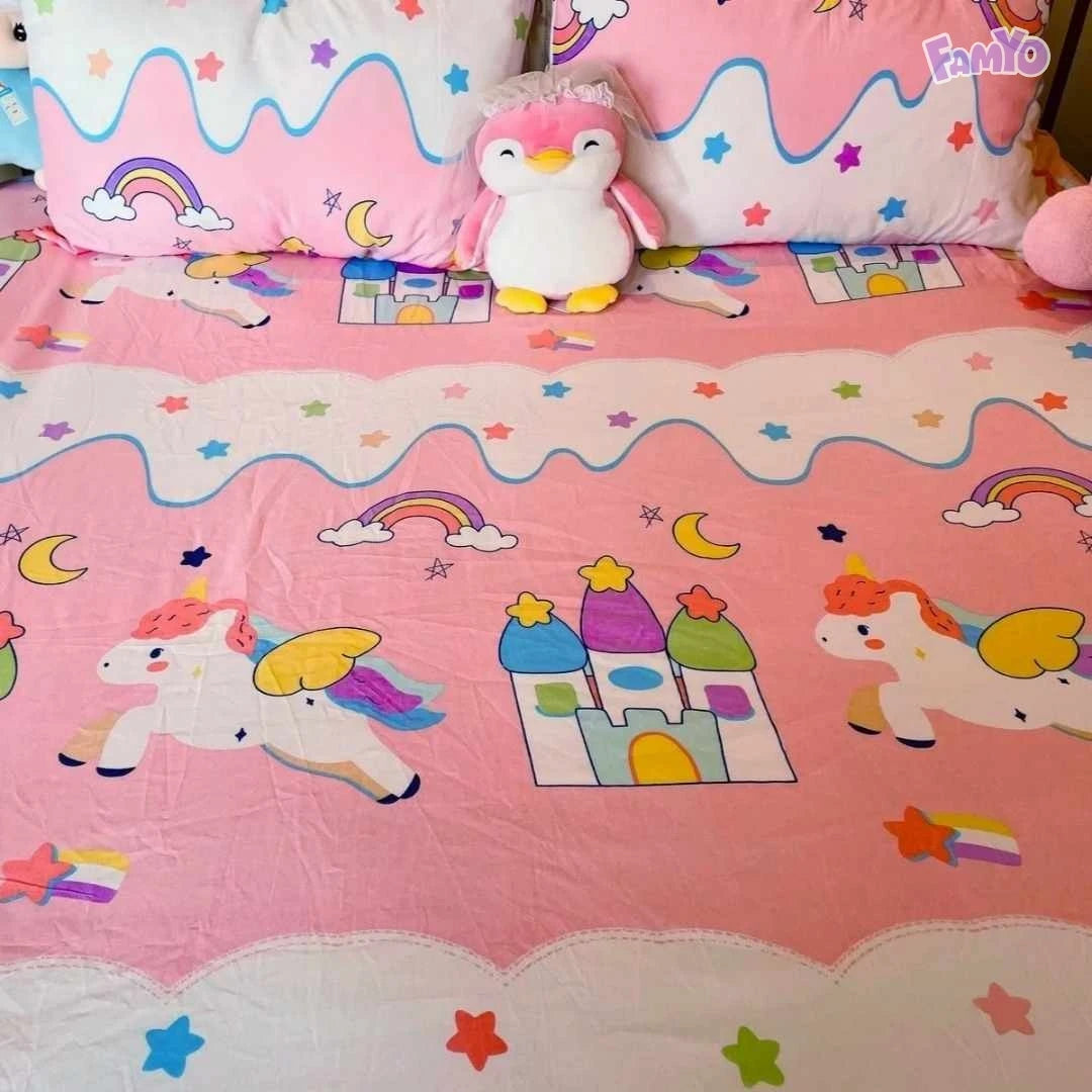 Unicorn world bedsheet by Famyo – microfiber blend comfort and cute visuals