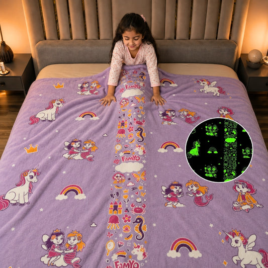 June the Unicorn & Mira the Mermaid Glow Blanket – Glow Maxx Series | Soft Flannel AC Blanket for All-Season | Perfect Gift for Kids